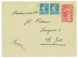 P3473 - FRANCE . 2.6.24 DURING GAMES, PARIS PLACE CHOPIN SLOGAN CANCEL, TO SWITZERLAND - Ete 1924: Paris