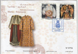 Maroc. Enveloppe De 1er Jour De 2  Timbres De  2024. Emission Commune Maroc Roumanie. Costumes Traditionnels. Folklore. - Marokko (1956-...)