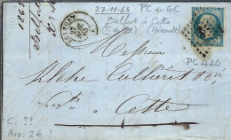 FRANCE  PC Des GC Ca.1860-75: LSC Avec Le No 420 (Belfort) Sur Y&T 22 Et CAD - 1862 Napoléon III.