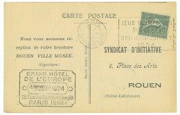 P3476 - FRANCE 8.6.24 DURING GAMES, SLOGAN CANCEL PARIS, GARE SAINT LAZARE, TO ROUEN. - Summer 1924: Paris