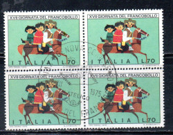 ITALIA REPUBBLICA ITALY REPUBLIC 1975 GIORNATA DEL FRANCOBOLLO STAMP DAY LIRE 70 QUARTINA BLOCK USATO USED OBLITERE' - 1971-80: Usati