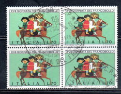 ITALIA REPUBBLICA ITALY REPUBLIC 1975 GIORNATA DEL FRANCOBOLLO STAMP DAY LIRE 70 QUARTINA BLOCK USATO USED OBLITERE' - 1971-80: Usati