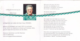 Laura Van Hessche-Rosseel, Snellegem 1915, Gistel 2016. Honderdjarige. Foto - Obituary Notices