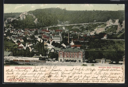 AK Blaubeuren, Gesamtansicht Mit Bahnhof Und Ausfahrendem Personenzug Mit Dampflokomotive  - Blaubeuren