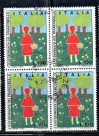 ITALIA REPUBBLICA ITALY REPUBLIC 1975 GIORNATA DEL FRANCOBOLLO STAMP DAY LIRE 100 QUARTINA BLOCK USATO USED OBLITERE' - 1971-80: Afgestempeld