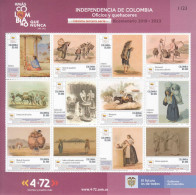 2021 Colombia Bicentennial Independence #13 Domestic Tasks Music Cooking Weaving  Miniature Sheet Of 12 MNH - Colombia