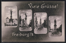 AK Freiburg / Breisgau, Siegesdenkmal, Bertholdsbrunnen, Gotischer Brunnen Und Albert-Ludwig-Brunnen  - Freiburg I. Br.