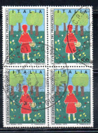 ITALIA REPUBBLICA ITALY REPUBLIC 1975 GIORNATA DEL FRANCOBOLLO STAMP DAY LIRE 100 QUARTINA BLOCK USATO USED OBLITERE' - 1971-80: Usati