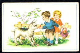 2 Enfants Avec Chèvre  -children With Goat -kinder Ziege - Kindjes Met Geit - Children's Drawings