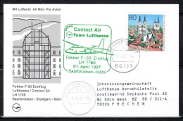 1997 Saarbrucken - Koln    Lufthansa First Flight, Erstflug, Premier Vol ( 1 Card ) - Other (Air)