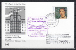 1997 Saarbrucken - Stuttgart   Lufthansa First Flight, Erstflug, Premier Vol ( 1 Card ) - Otros (Aire)