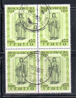 ITALIA REPUBBLICA ITALY REPUBLIC 1975 GIOVANNI BOCCACCIO LIRE 100 QUARTINA BLOCK USATO USED OBLITERE' - 1971-80: Oblitérés