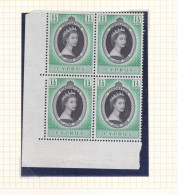 CYPRUS 1953 QEII CORONATION UNMOUNTED MINT CORNER BLOCK OF 4 - Cyprus (...-1960)