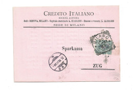ITALY ITALIA - 1897 POSTAL STATIONERY ENTIER GANZSACHEN INTERI POSTALI PRIVAT MILANO TO ZUG SWITZERLAND - Sonstige & Ohne Zuordnung