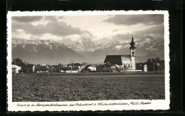 AK Arnsdorf Bei Lamprechtshausen, Ortsansicht Mit Kirche Gegen Die Berge  - Altri & Non Classificati