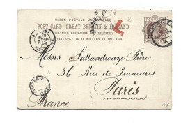GREAT BRITAIN UNITED KINGDOM UK ENGLAND - 1884 STATIONERY LONDON VERSO ADVERT TO PARIS - TOO LATE L CACHET - Andere & Zonder Classificatie