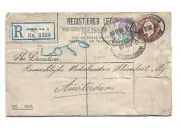 GREAT BRITAIN UNITED KINGDOM UK ENGLAND - 1909 PERFIN ON REGISTERED COVER TO NETHERLANDS - Andere & Zonder Classificatie