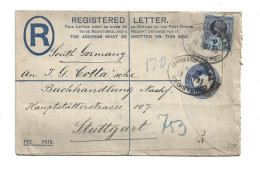 GREAT BRITAIN UNITED KINGDOM UK ENGLAND - 1895 REGISTERED LETTER LONDON TO STUTTGART GERMANY - Andere & Zonder Classificatie