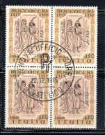 ITALIA REPUBBLICA ITALY REPUBLIC 1975 GIOVANNI BOCCACCIO LIRE 150 QUARTINA BLOCK USATO USED OBLITERE' - 1971-80: Gebraucht