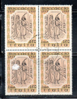 ITALIA REPUBBLICA ITALY REPUBLIC 1975 GIOVANNI BOCCACCIO LIRE 150 QUARTINA BLOCK USATO USED OBLITERE' - 1971-80: Usati