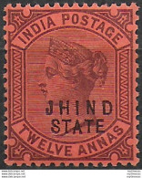 1896 India Convention States Jhind 12a. Purple/red MNH SG N. 30 - Other & Unclassified