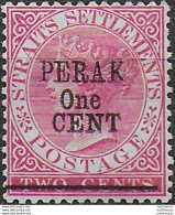 1891 Perak Malaysian States One CENT Type 34 With Bar MH SG N. 59 - Other & Unclassified