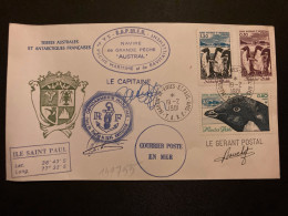 LETTRE NAVIRE DE GRANDE PECHE AUSTRAL+TP MANCHOT 1,20 +0,60 +0,60 OBL.19-2 1981 MARTIN DE VIVIES ST PAUL AMS+GENDARMERIE - Cartas & Documentos