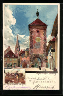 Künstler-Lithographie Heinrich Kley: Freiburg, Schwabenthor, Blick Auf Der Stadtseite Des Thurms  - Kley