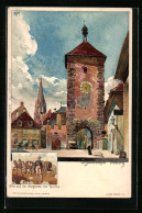 Künstler-Lithographie Heinrich Kley: Freiburg, Schwabenthor, Blick Auf Der Stadtseite Des Thurms  - Kley