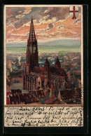 Künstler-AK Heinrich Kley: Freiburg, Die Kirche, Wappen  - Kley