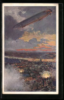 Künstler-AK Eckenbrecher: Antwerpen, Die Bombardierung Durch Zeppelin  - Luchtschepen