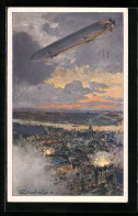 Künstler-AK Eckenbrecher: Antwerpen, Die Bombardierung Durch Zeppelin  - Airships