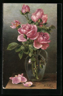 Künstler-AK M. Billing: Rosen In Der Vase  - Billing, M.