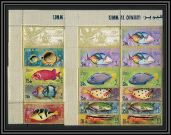 0227c/ Umm Al Qiwain N° 189/197 A Poissons Fish Of The Arabian Gulf Airmail Coin De Feuille Bloc 4 Vignette - Fische