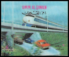 0208a/ Umm Al Qiwain N°508 Locomotive Modern Train Tgv Timbre 3D Stamp  - Trains