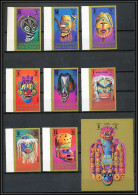 0143/ Umm Al Qiwain ** MNH Michel N°644/651 B + Bloc 53 Masques Masks From Ceylon Ceylan Non Dentelé Imperf Sri Lanka - Andere & Zonder Classificatie