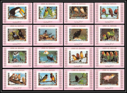 0056/ Umm Al Qiwain Deluxe Blocs ** MNH Michel N° 1402 / 1417 Parrots And Finches Oiseaux (birds) Tirage Rose Imperf - Papageien