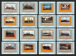 0017a/ Umm Al Qiwain Deluxe Blocs ** MNH Michel N° 1210 / 1225 Locomotives Trains Rose Non Dentelé Imperf - Trains