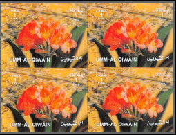 0429/ Umm Al Qiwain ** MNH N°1614 Fleur Flowers Flower Fleurs 3d PLASTIC BLOC 4 1972 Non Dentelé Imperf - Umm Al-Qaiwain