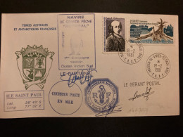 LETTRE NAVIRE DE GRANDE PECHE AUSTRAL+TP HOBART 1,00+ENTRECA 1,80 OBL.19-2 1981 MARTIN DE VIVIES ST PAUL AMS+GENDARMERIE - Brieven En Documenten