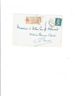 PARIS34 Av Marceau Cachet Manuel Devant Lettre Recommandée S/ PASTEUR YT 181 1.50 Bleu Seul Sur Lettre 1355 - 1922-26 Pasteur