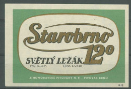 Tchécoslovaquie Tchéquie  Etiquette Bière Starobrno Brno Czechoslovakia Czech Beer Label - Bier