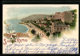Lithographie San Remo, Hotel Royal Mit Küstenstrasse, Eisenbahn  - San Remo