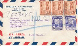 Peru Registered Air Mail Cover Sent To England With More Stamps 6-7-1950 - Pérou