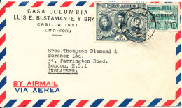 Peru Air Mail Cover Sent To England With More Stamps 1952 ?? - Pérou