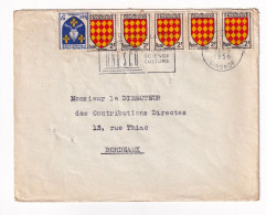 Lettre 1956 Bordeaux Gironde Bande De 5 Angoumois 2F + Saintonge 5F Flamme UNESCO Service De La Paix - Storia Postale