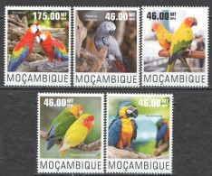 WB299 2014 Mozambique Parrots Birds Fauna #7605-09 Set Mnh - Sonstige & Ohne Zuordnung