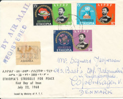 Ethiopia Registered FDC 22-7-1968 Ethiopia's Struggle For Peace Complete Set Of 3 Sent To Denmark - Äthiopien