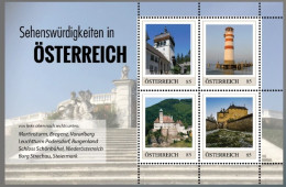 Austria Österreich L'Autriche 2021 Architecture Attractions Podersdorf Lighthouse Castles Set Of 4 Stamps In Block MNH - Lighthouses