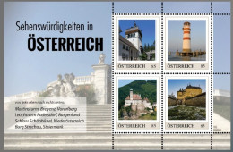 Austria Österreich L'Autriche 2021 Architecture Attractions Podersdorf Lighthouse Castles Set Of 4 Stamps In Block MNH - Blocs & Feuillets